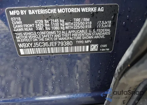 2018 BMW X2 xDrive28I из США, поврежденный, VIN WBXYJ5C36JEF79380